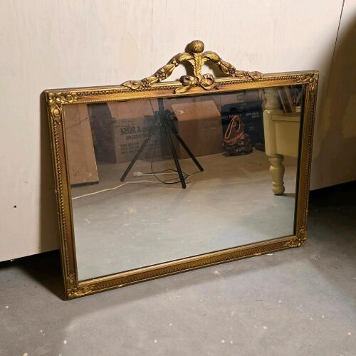 Louis XVI Style Giltwood Ornate Wall Mirror 28.5"x23.5" Ribbon Crest Detailed Frame
