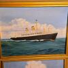 Pair Ted Gregory Framed Oil Paintings USS Hickox DD-673 and Italian Ocean Liner 28" x 23" - 2