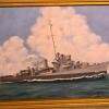 Pair Ted Gregory Framed Oil Paintings USS Hickox DD-673 and Italian Ocean Liner 28" x 23" - 4