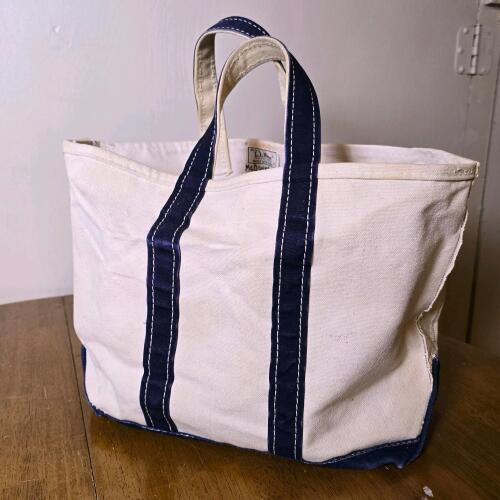 L.L.Bean Boat and Tote Bag, Large 20"x12", Natural/Navy Canvas, USA Made