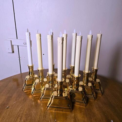 Set of 9 LED Electric Window Candles, 12" Tall, Ivory Drip Design, Battery Powered