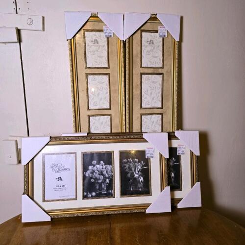 North American Enclosures Multi-Opening Gold Photo Frames 10x20 & 7x29, Mat Included, Made USA