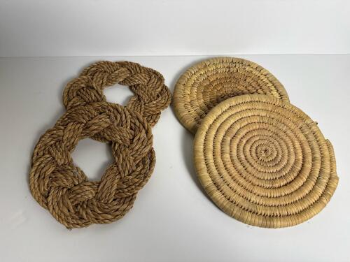 Handwoven Jute Rope Trivets & Straw Placemats Set