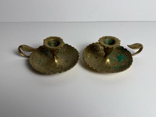Pair of Vintage Brass Chamberstick Candle Holders