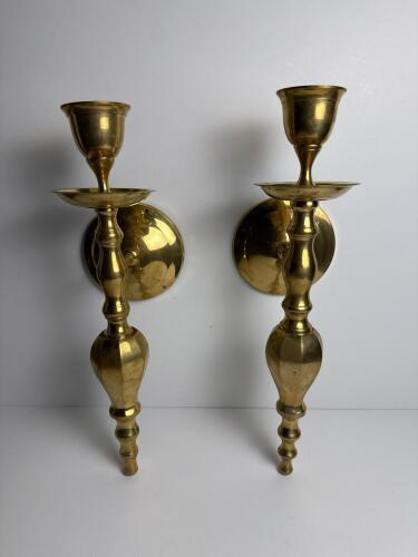 Pair Polished Brass Wall Candle Sconces