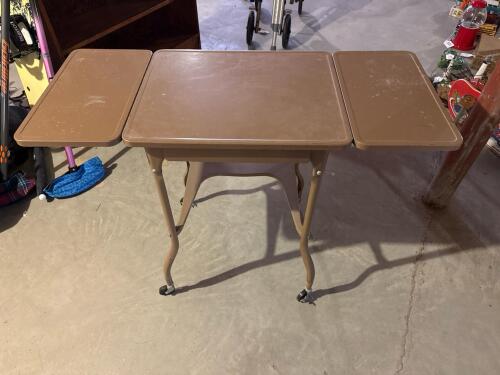 Vintage Metal Rolling Utility Cart/Table with Drop Leaves