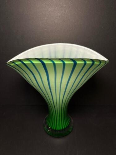 Green and Blue Striped Glass Vase