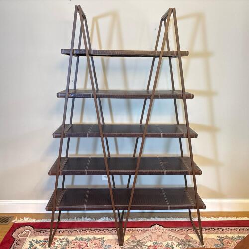 Metal A-Frame Bookcase with Faux Leather Shelves