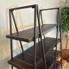 Metal A-Frame Bookcase with Faux Leather Shelves - 2