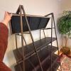 Metal A-Frame Bookcase with Faux Leather Shelves - 12