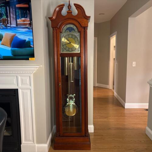 Ridgeway Grandfather Clock with Moon Phase Dial & Brass Pendulum
