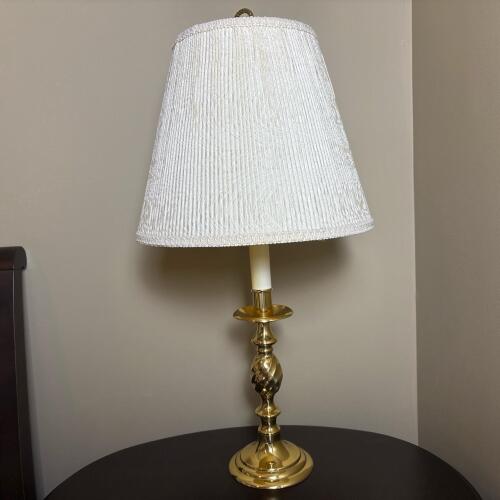 Traditional Metal Candlestick Table Lamp with Pleated Cream Shade