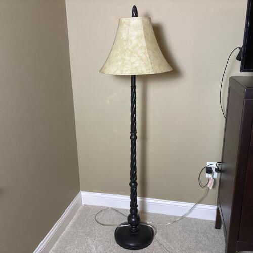 Black Spiral Metal Floor Lamp with Faux Leather Shade