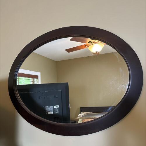 Large Oval Wall Mirror with Dark Brown Wood Frame