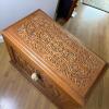 Ornate Hand-Carved Wood Storage Cabinet with Glass Top & Key, made in Morocco - 3