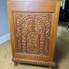 Ornate Hand-Carved Wood Storage Cabinet with Glass Top & Key, made in Morocco - 11