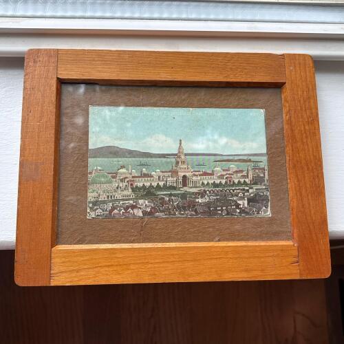 Antique Handmade Wooden Frame with Vintage Postcard
