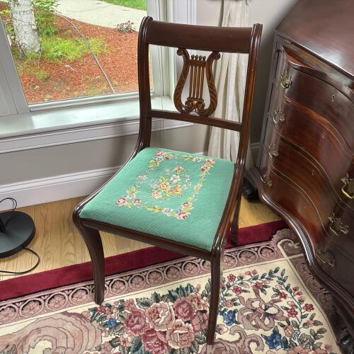 Vintage Paine's of Boston Lyre Back Side Chair with Floral Needlepoint Seat