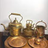 Middle Eastern Brass & Copper Tableware Lot &ndash; Engraved Teapots, Cauldron, Ewer, Decorative Plates