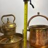 Middle Eastern Brass & Copper Tableware Lot &ndash; Engraved Teapots, Cauldron, Ewer, Decorative Plates - 9