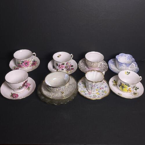 Assorted Vintage English Bone China Tea Cups & Saucers