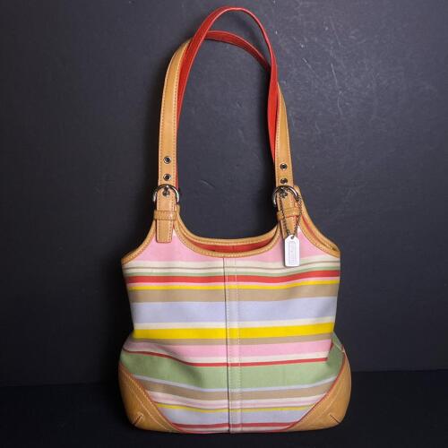 Coach Legacy Stripe Bag Fabric & Leather With Magnetic Snap