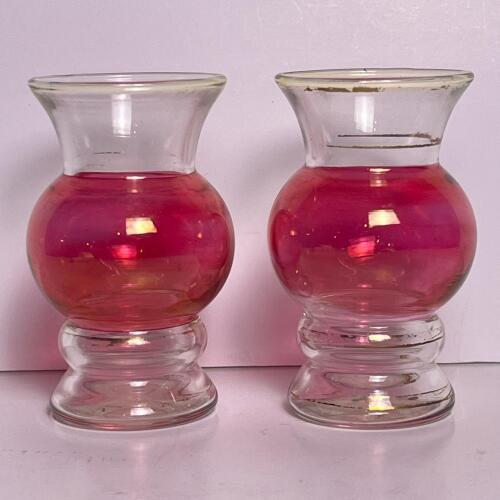 Pair of Pink Glass Mini Bud Vases with Gold Trim