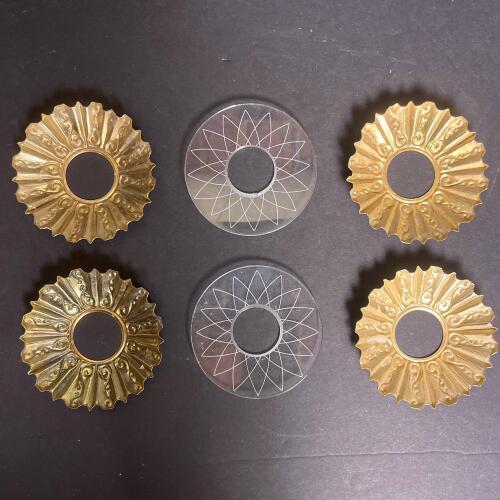 Set of Brass & Etched Glass Bobeche for Chandelier or Sconce