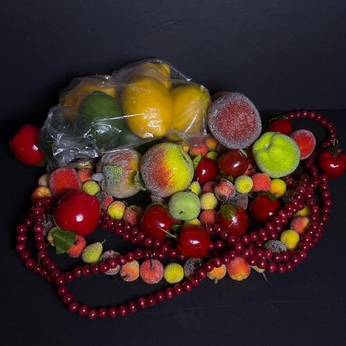 Vintage Artificial Sugared Fruit and Beaded Garland Decoration Set