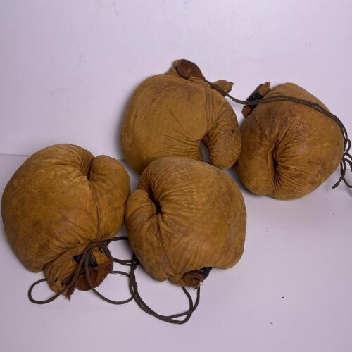 Antique 1920's Lace-Up Leather Boxing Gloves Set