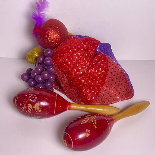 Costume Bundle- Rubie's Carmen Miranda Fruit Hat With Wooden Maracas Pair