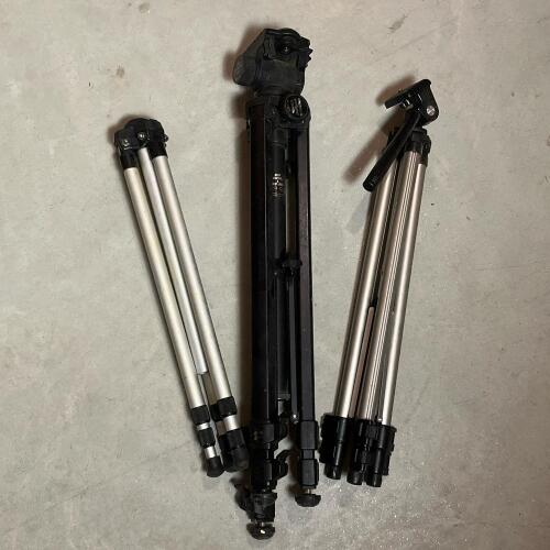 Lot of 3 Aluminum Pan/Tilt Head Camera Tripods