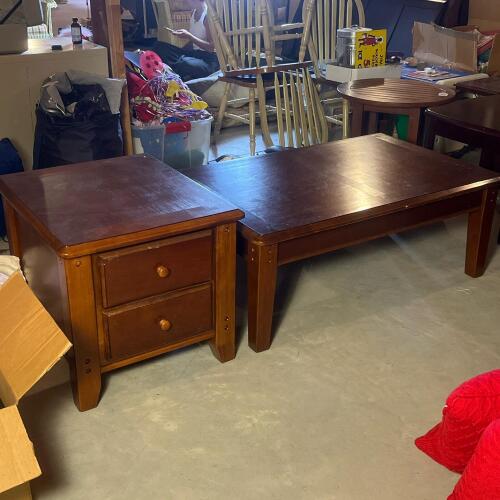 Shaker Farms Living Room Set: Wood Lift-Top Coffee Table & 2-Drawer End Table