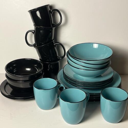 Mainstays Home Black & Blue Dinnerware Set