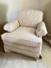 Pair of Thomasville Upholstered Striped Armchair Swivel Rockers