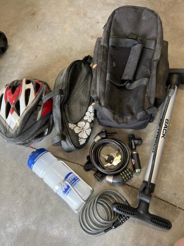 Bike Bags, Water Bottle, Helmet, Pump and Locks