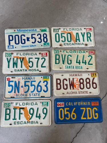 Set of 8 Vintage License Plates