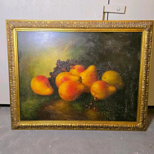 Large Framed Still Life Craquelure finish, 30"x40" Ornate Gilt Frame