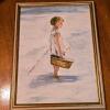 Original Painting by Jeanne Sylvia &ndash; Young Girl with Basket in Water, Signed, Framed 15.75 x 11.75 in