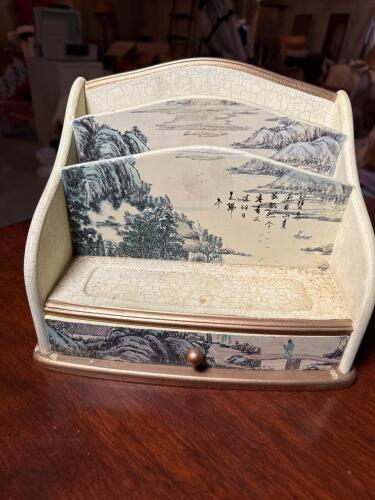 Asian-Style Painted Wooden Desk Organizer
