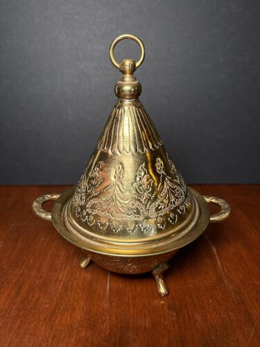Moroccan Style Miniature Brass Tagine Dish with Lid