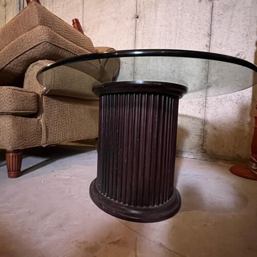 Round Glass Coffee Table on Pedestal