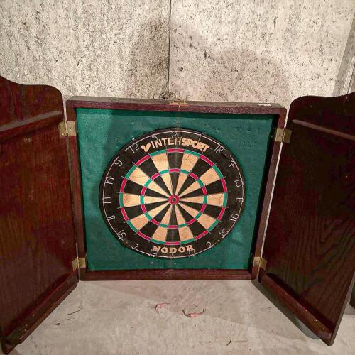 Intersport Bristle Dartboard with Wooden Cabinet