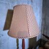 Wooden Floor Lamp with Red and Beige Striped Fabric Shade - 2