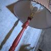 Wooden Floor Lamp with Red and Beige Striped Fabric Shade - 3