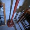 Wooden Floor Lamp with Red and Beige Striped Fabric Shade - 4