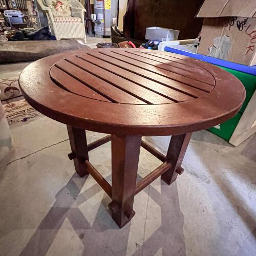 Slatted Wood Round Patio End Table