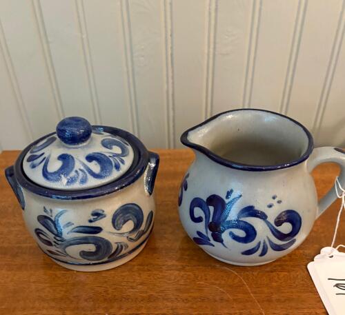 German Glazed Stoneware Creamer and Sugar Set