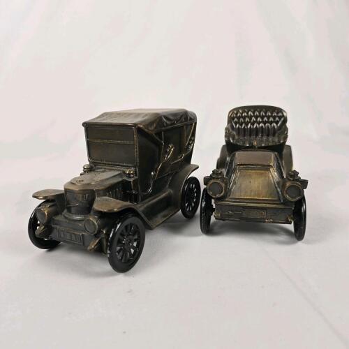 Banthrico 1910 Model T & Runabout Antique Brass Car Coin Bank Set - Laconia Savings Bank Promo