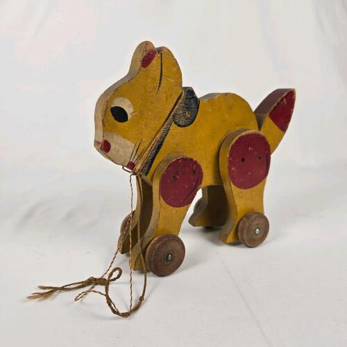 Vintage Wooden Pull Toy Cat